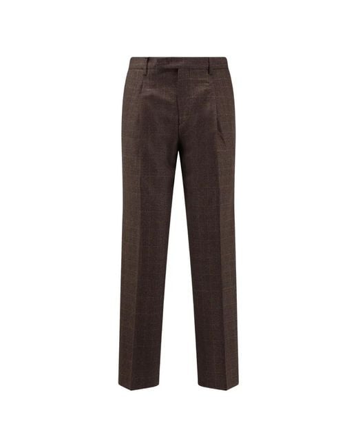 Germano 1952 Brown Check-Pattern Pleated Trousers for men
