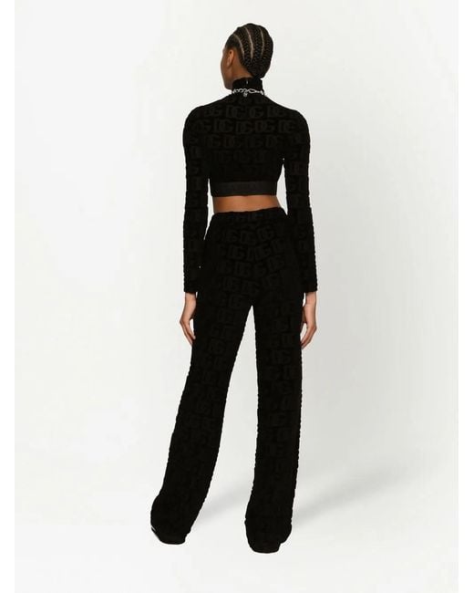Dolce & Gabbana Black Logo Print Roll Neck Crop Top