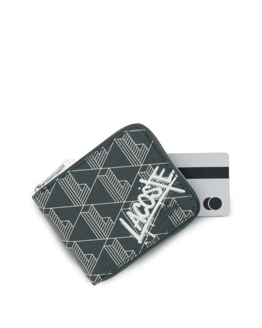 Lacoste Gray Monogram-Print Logo-Print Wallet for men