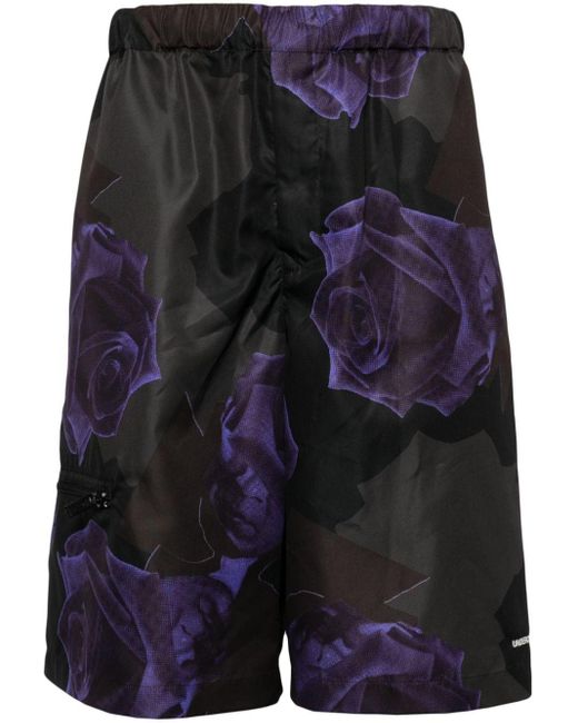 Undercover Black Rose-print Bermuda Shorts for men