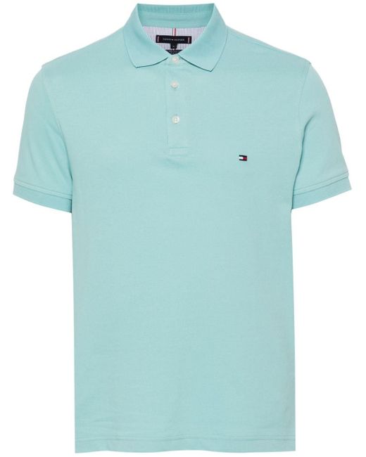 Tommy Hilfiger Blue Embroidered-logo Piqué Polo Shirt for men