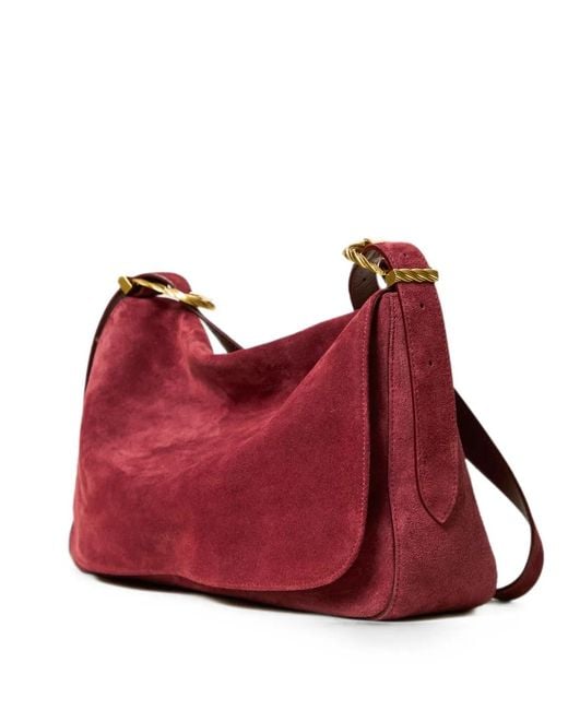 Twinset Red Medium Liliane Suede Bag With Buckles