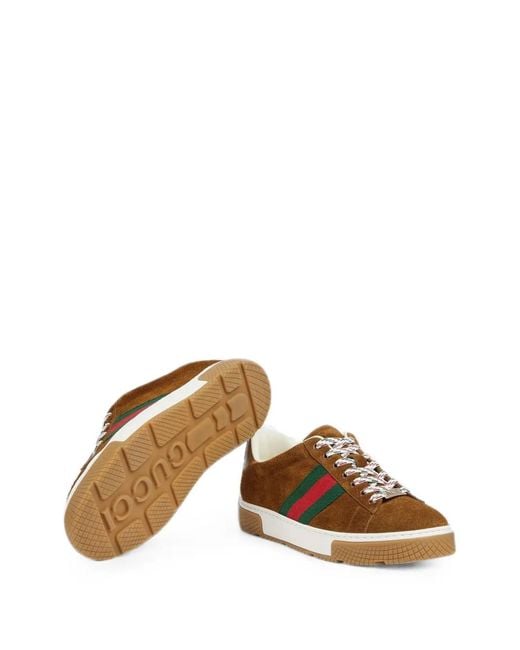 Gucci Brown Ace Web-Detail Low-Top Sneakers for men