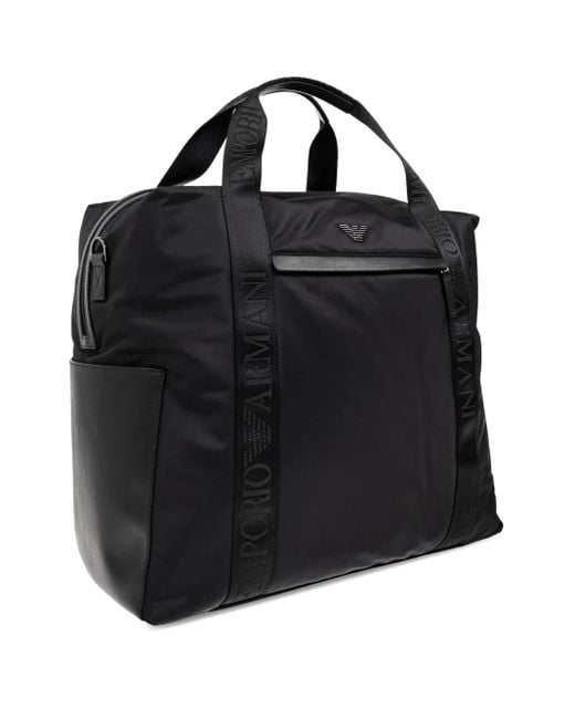 Bolso shopper con placa del logo Emporio Armani de hombre de color Black