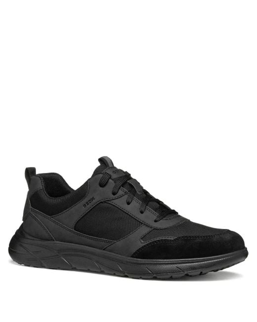 Geox Black Portello Leather Sneakers for men