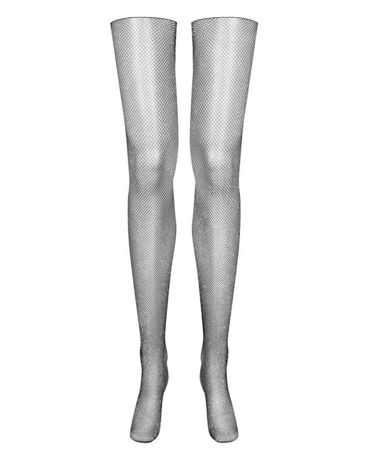 Maison Close Gray Lurex-Detail Mesh Stockings