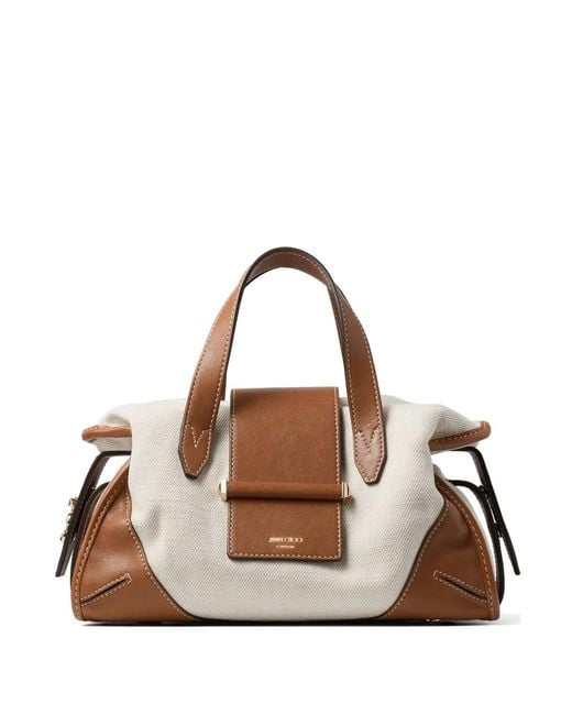 Jimmy Choo Brown Bar Leather-Trim Tote Bag