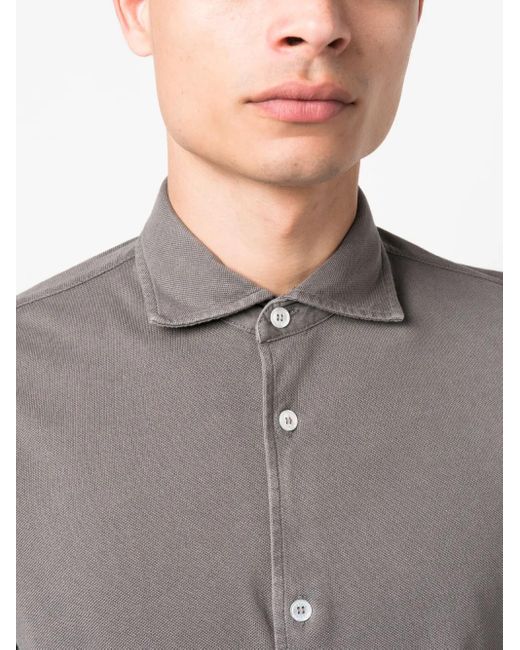 Fedeli Gray Chambray Spread-Collar Cotton Shirt for men
