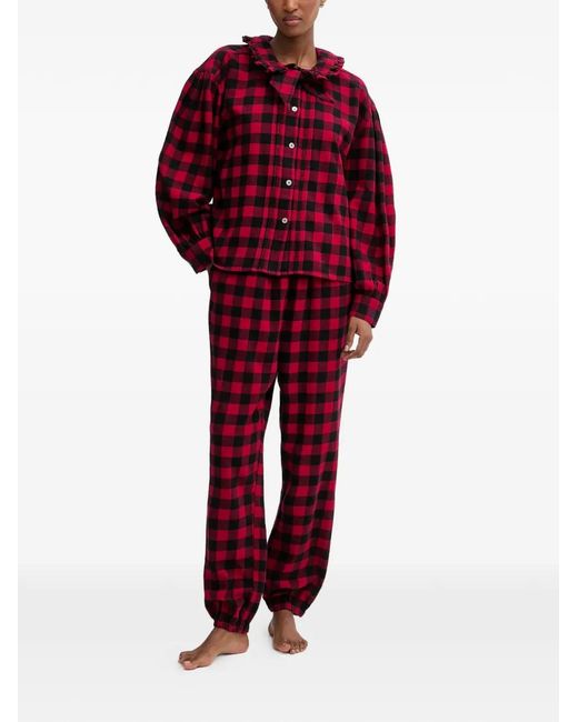 Polo Ralph Lauren Red Ruffled-Collar Check-Pattern Pajama