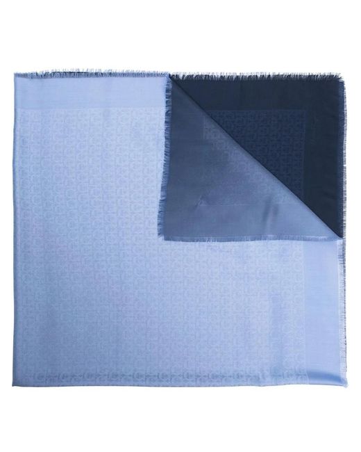 Ferragamo Blue Gancini Jacquard-Pattern Scarf