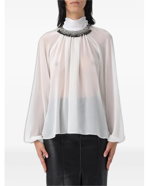 Hanita White Embellished High-Neck Blouse
