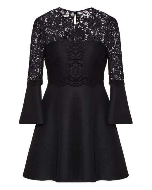 Valentino Garavani Black Lace-Paneled Flared Dress