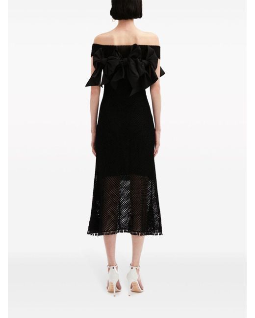Oscar de la Renta Black Bow-detail Open-knit Midi Dress