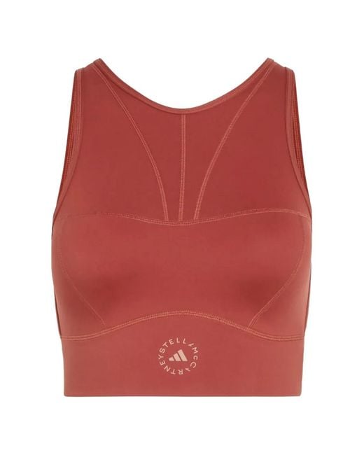 Adidas By Stella McCartney Red Cut-Out Logo-Print Top