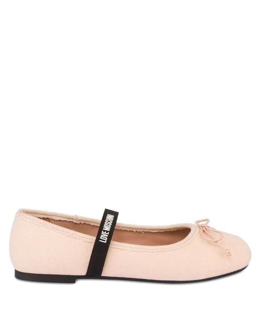 Love Moschino Pink Bow Strap Ballet Flats