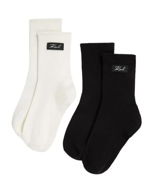 Karl Lagerfeld Black Signature-Logo Socks (Pack Of Two)