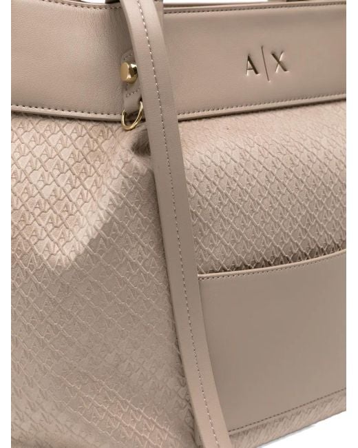 ARMANI EXCHANGE Natural Monogram-Embossed Leather Tote Bag