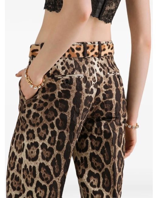 Dolce & Gabbana Natural Leo-Print Brocade Trousers