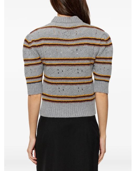 Marni Gray Striped Pointelle-Knit Sweater