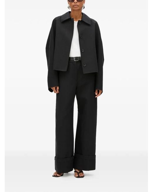 Another Tomorrow Black Raglan-Sleeve Back-Flap Jacket
