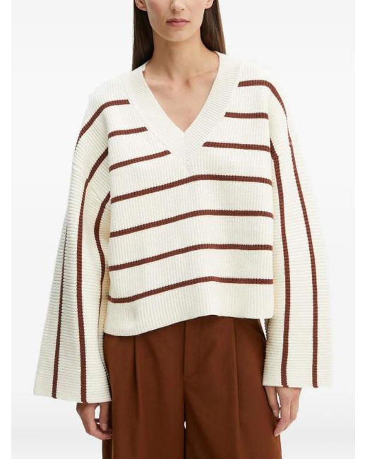 Gestuz Natural Striped V-Neck Sweater
