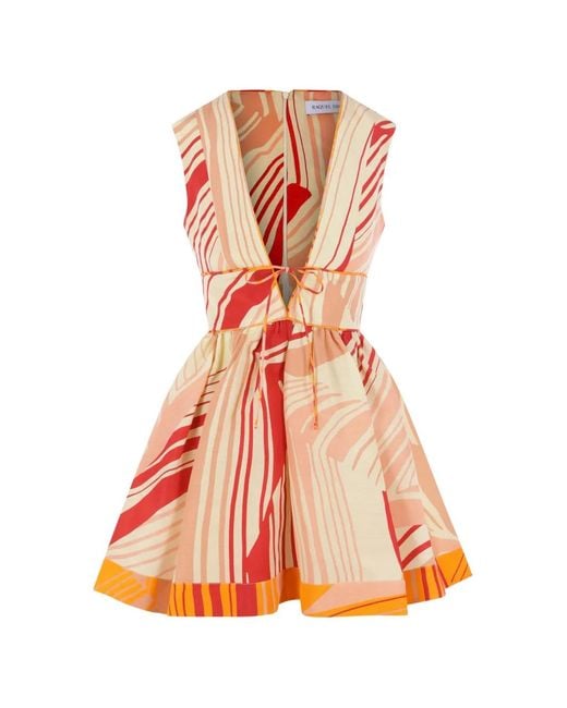 Raquel Diniz Orange Abstract-Print V-Neck Mini Dress
