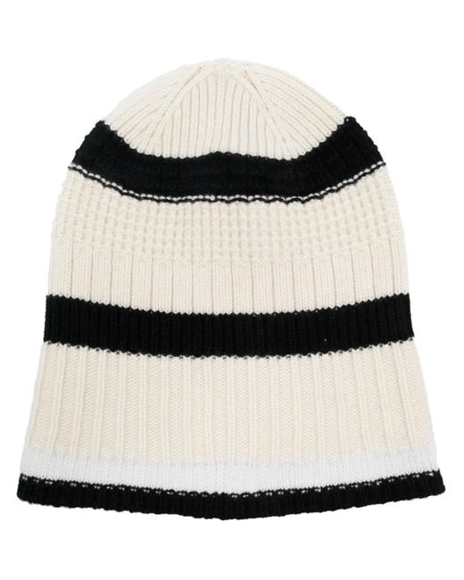 Barrie Black Textured Stripes Cashmere Beanie Hat