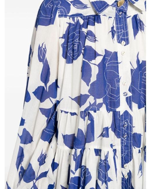 Aje. Blue Rose-print Cotton Shirtdress