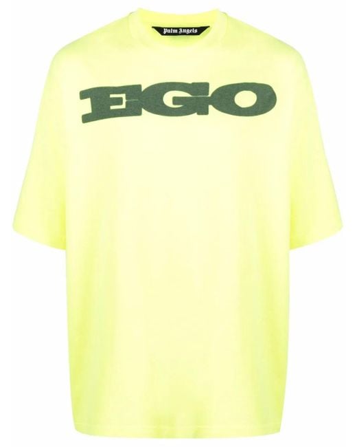 Palm Angels Yellow Ego-Print Drop-Shoulder T-Shirt for men