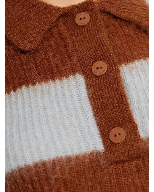 AllSaints Brown Striped-Pattern Polo Top