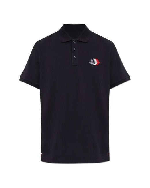 Moncler Blue Logo-Patch Short-Sleeve Polo Shirt for men