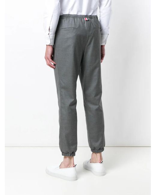 Thom Browne Gray Drawstring-Waist Wool Track Pants for men