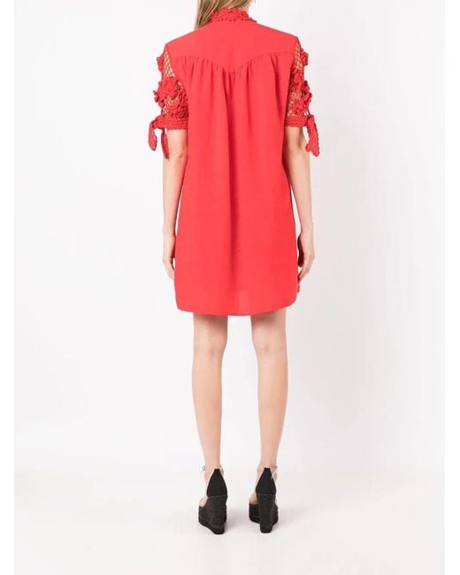 Amir Slama Red Floral-Lace Detail Shirt Dress