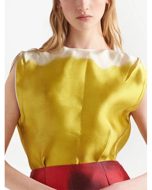 Prada Yellow Sleeveless Satin Blouse