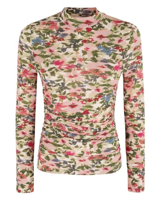 Farm Rio Pink Ikat Tiny Flowers High-Neck Top