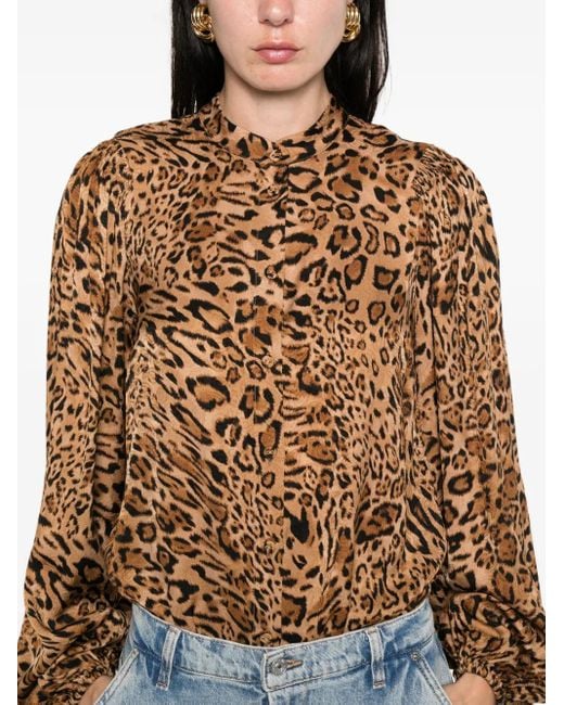Twinset Brown Leopard-Print Mock-Neck Shirt