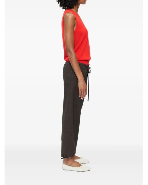 6397 Gray Drawstring-Waist Straight-Leg Trousers
