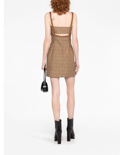 Monogram Mini -Kleid mit Lederverkleidungen Versace de color Brown