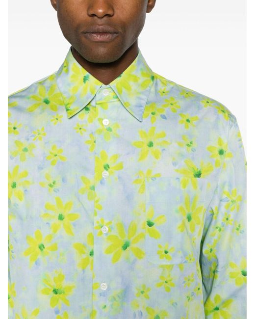 Marni Green Parade Floral-motif Shirt for men