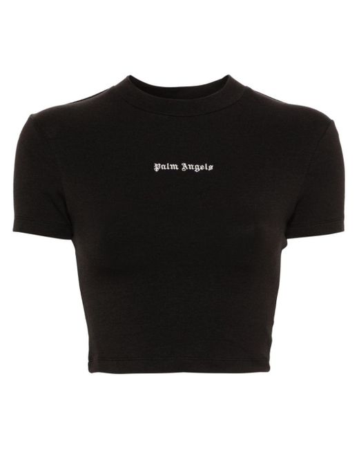 Camiseta corta con logo bordado Palm Angels de color Black