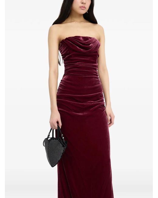 ROTATE BIRGER CHRISTENSEN Purple Silk Velvet Ruched Dress