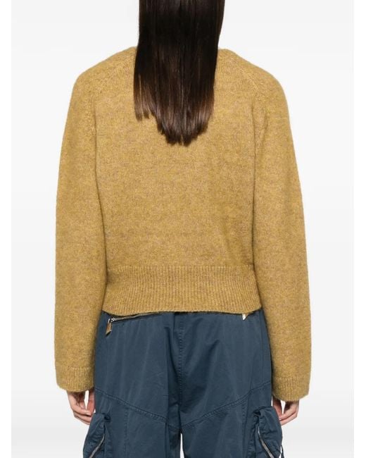 Ganni Natural Ribbed-Trim V-Neck Sweater