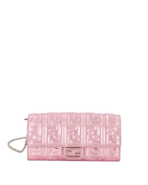 Fendi Pink Baguette Continental Matelassé-Effect Cross Body Bag
