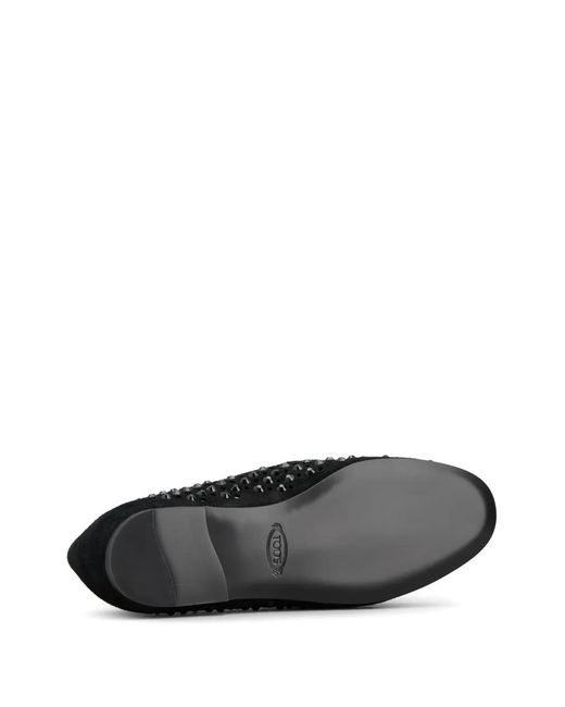 Tod's Black Kate Rhinestone-Embellished Suede Loafers