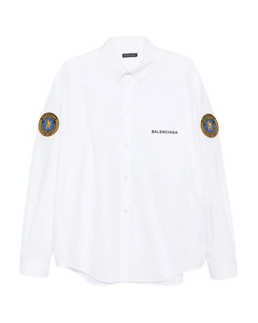 Balenciaga White Logo-Patch Cotton Shirt for men