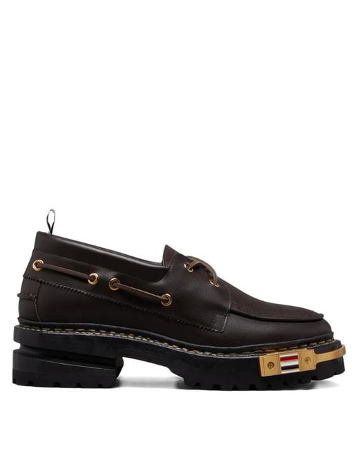 Thom Browne Black Vitello Calf Hiking Leather Sole Boat Shoes