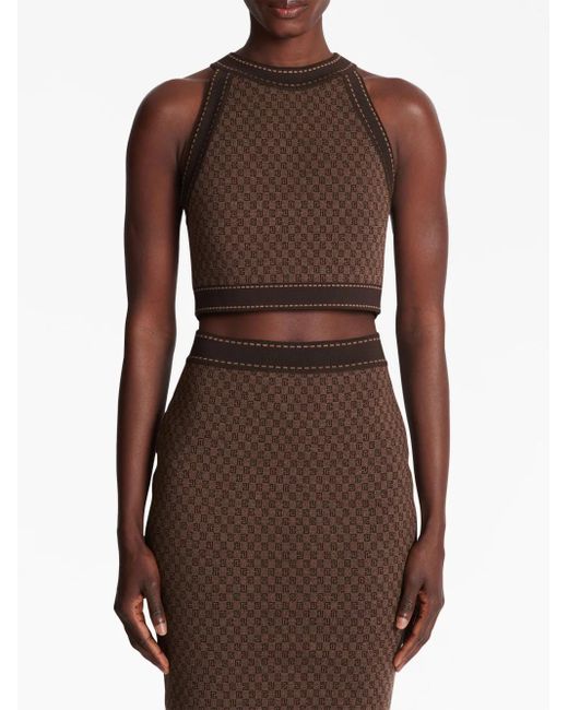 Haut Crop À Motif En Jacquard Balmain en coloris Brown