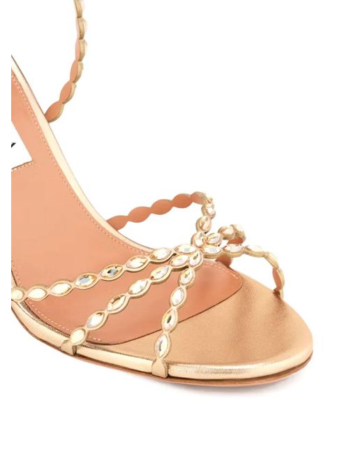 Aquazzura Pink 85Mm Love Struck Scalloped Strap Metallic Sandals