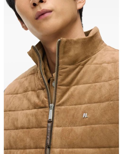 Karl Lagerfeld Brown Quilted Faux-Suede Gilet for men