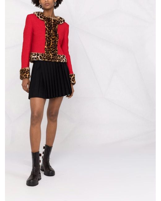 Moschino Red Leopard Print-applique Bouclè-tweed Jacket